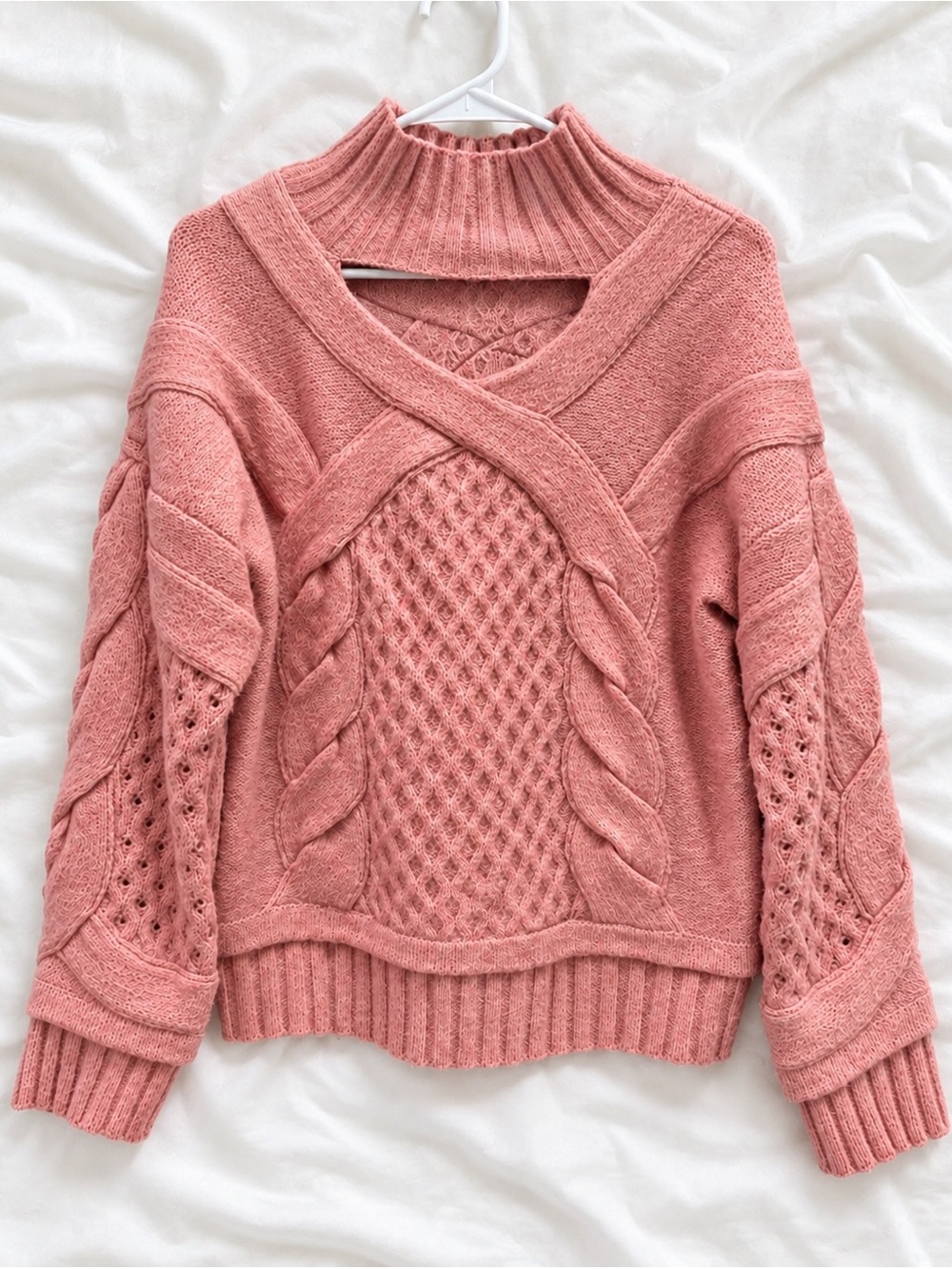 NAADAM Dusty Rose Cable Knit Mock Neck Sweater
